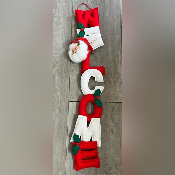 Other - Vintage Christmas Santa W/Bell Welcome Felt Wall Hanging Sign Banner Home Decor